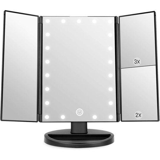 Vanity Mirror, 1X/2X/3X Trifold Vanity Mirror with 21 led Lights and Touch Screen Adjustable Vanity Mirror (Black)