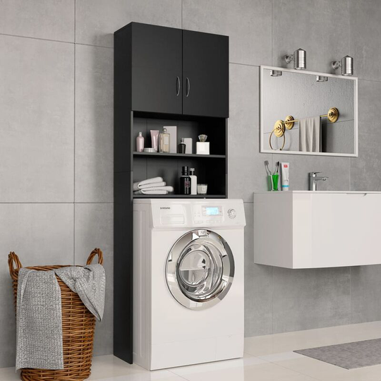 Washing Machine Cabinet Black 64x25.5x190 cm Chipboard - Black