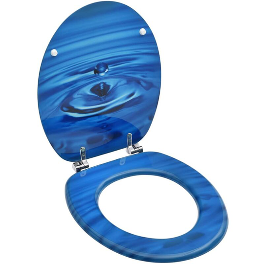 Wc Toilet Seat with Lid mdf Blue Water Drop Design - Blue