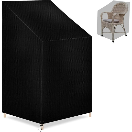 Garden Chair Cover with Adjustable Elastic Band, 210D Oxford Fabric Garden Armchair Cover Waterproof, Windproof, Anti-UV, Black (65 * 65 * 120 * 70)