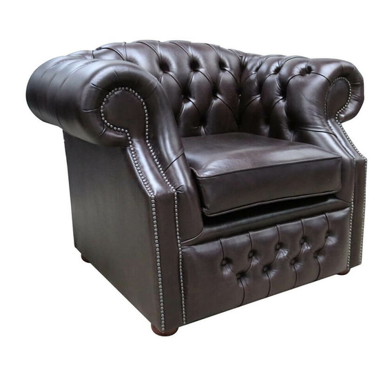 Chesterfield Buckingham Club Armchair Aniline Old English Smoke Leather 2 Base Height