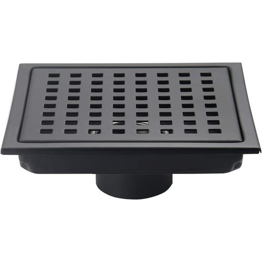 6' Square Matte Black Shower Floor Drain, Grate with Removable Cover, SUS304 Stainless Steel