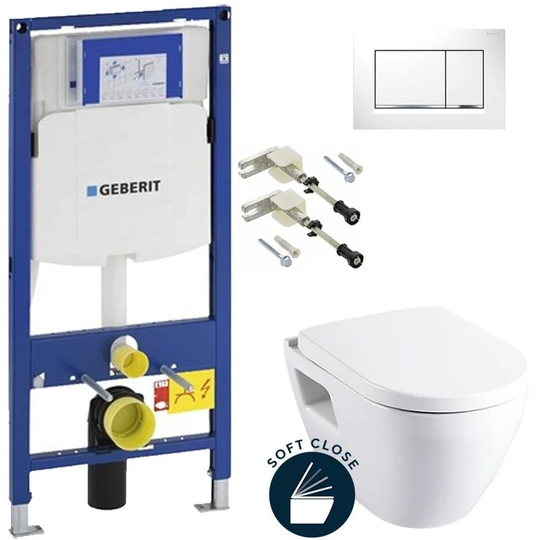 Toilet set Frame + Serel bowl + Soft close seat + White flush plate (GebSM10-H) - Geberit