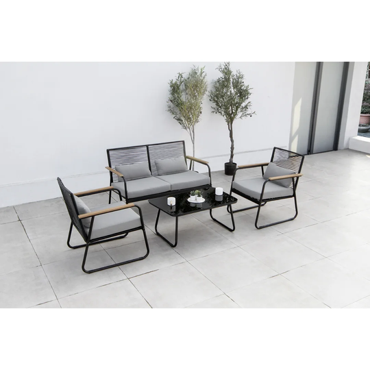 Set Sofa 2 Seater, 2 Armchairs And Table Aalborg Black/grey