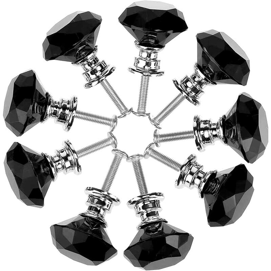 Sunflowergb - 10 Pcs Crystal Glass Cabinet Knobs 30mm Diamond Shape Drawer Kitchen Cabinets Dresser Cupboard Wardrobe Pulls Handles (Black)