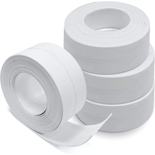 Perlerare - 4 Rolls Sealing Strip, pvc Self Adhesive, Caulking Tape for Kitchen Sink, Toilet, Bathtub, Wall Corner, Tile 3.2 (White)