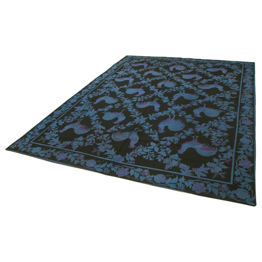 Faulkner August Grove Needlepoint Blue Floral Cotton Wool Hand Woven Area Rug