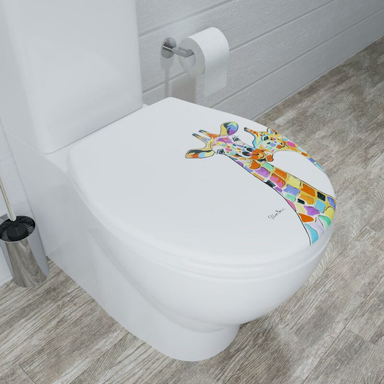 Francie Giraffe Toilet Seat Oval Soft Close Flexi Fix White Steven Brown - White - Croydex