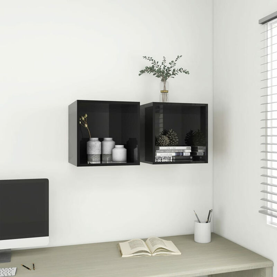 Asupermall - Wall Cabinets 2 pcs High Gloss Black 37x37x37 cm Chipboard