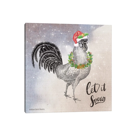 Vintage Christmas Be Merry Rooster by Bluebird Barn - Wrapped Canvas Painting