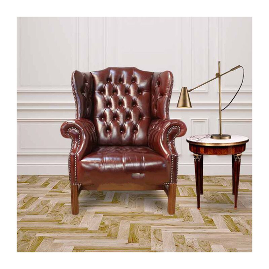 Kings Wing Chair in Leather UK Manufactured Newcastle Burgandy