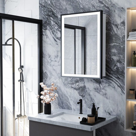 Black Frame led Illuminated Bathroom Touch Sensor Mirror Cabinet - Livingandhome