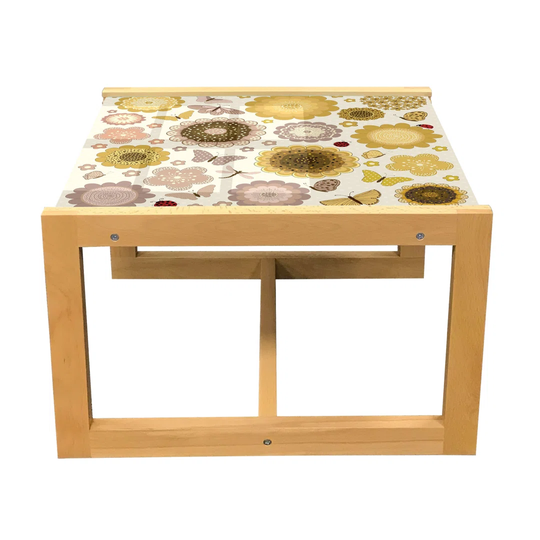 Floral Coffee Table, Vintage Style Scattered Butterflies And Flower, Acrylic Glass Center Table With Wooden Frame For Offices Dorms Champagne Multicol