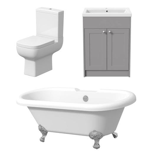 Amelie Traditional Bathroom Suite with Oxford Double Ended Bath, Ball Feet & Vanity Unit - 1700mm