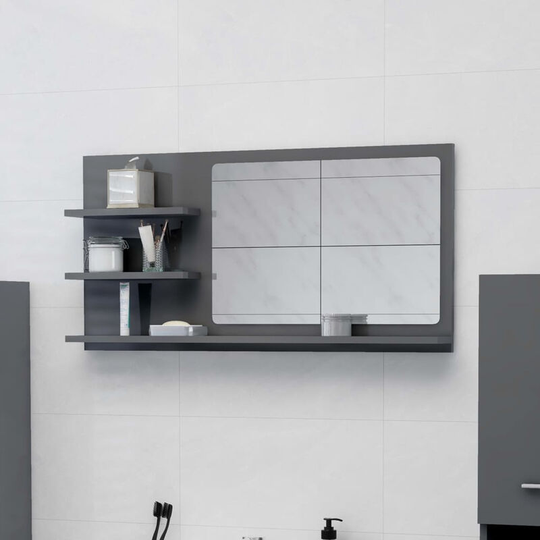 Bathroom Mirror High Gloss Grey 90x10.5x45 cm Chipboard