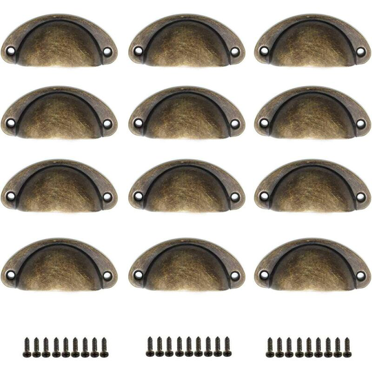 12 Pieces Shell Handle Drawer Pull Cabinet Handle Antique Vintage Semicircle Handle with Screws Retro for Cabinet Drawer Medicine Cabinet Accessories