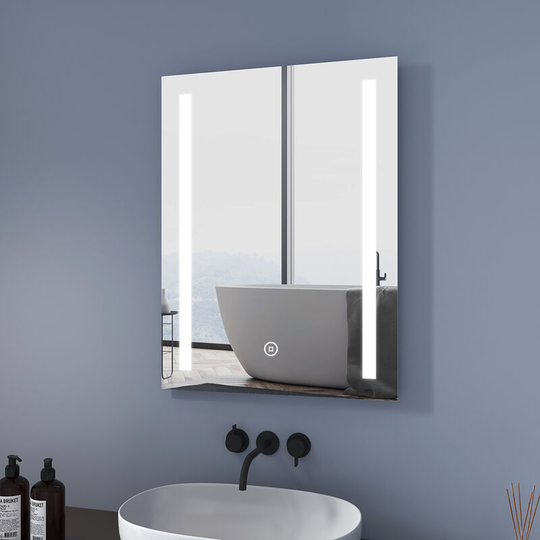Mirror with led Lights, 80x60 cm Illuminated Bathroom Mirror Wall Mounted Vanity Mirror, Bathroom Light Mirror with Touch, Demister Pad and Shaver