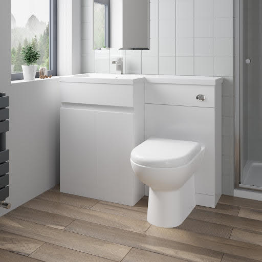Artis Flat Pack Basin Vanity Unit & Toilet Combination - 1100mm Gloss White Left Hand