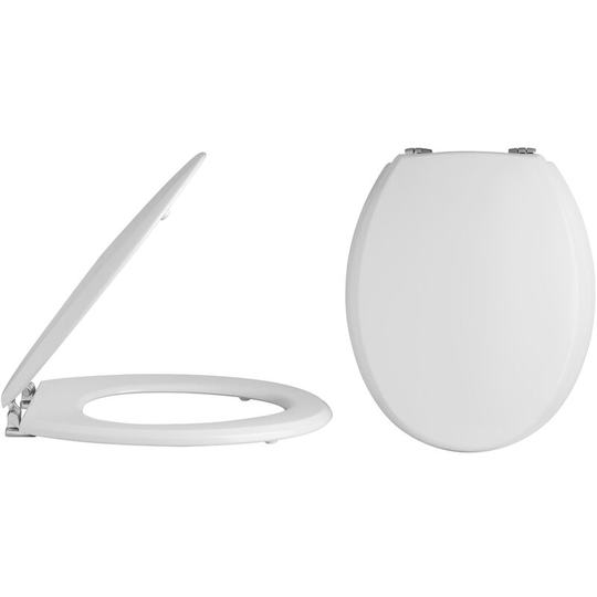 Milano Richmond - Traditional White Wooden Toilet Seat with Bevelled Lid and Chrome Hinges - 370mm x 440mm