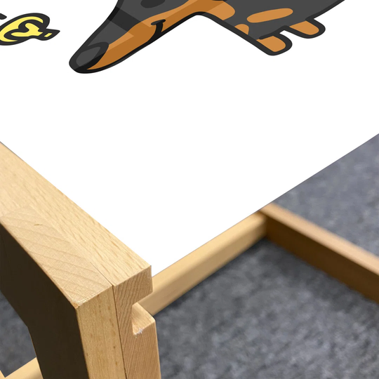 Dachshund Coffee Table, Short Legs But Big Attitude Text Dachshund Puppy, Acrylic Glass Center Table With Wooden Frame For Offices Dorms Multicolor