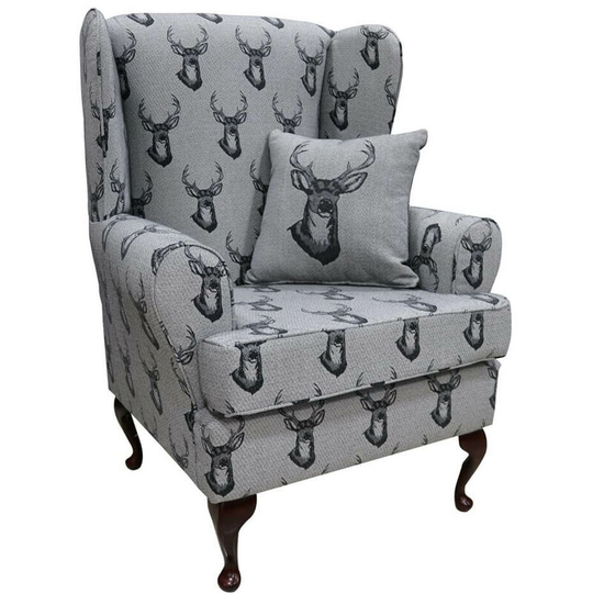 Emmet Orthopaedic Wing Chair Fireside High Back Armchair Antler Stag Charcoal Grey
