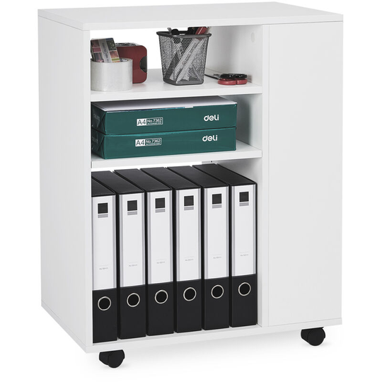 Mobile File Cabinet, Office Lateral Filing Cabinet with Open Shelves and Wheel Modern for Study Home Living Room, White (60 x 36 x 75 cm) - Meerveil