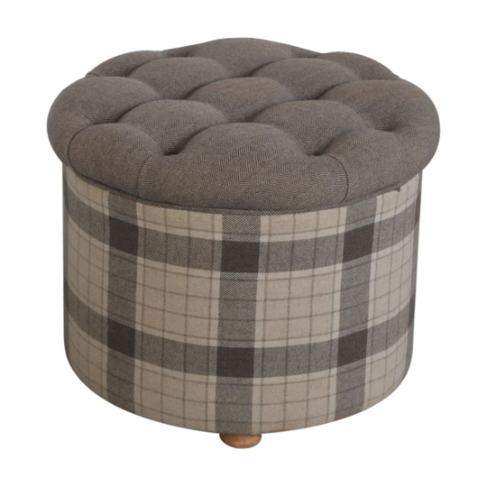 Colangelo 58Cm Tufted Round Tartan Footstool Ottoman