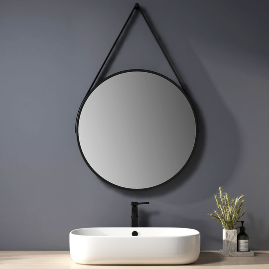 Round Bathroom Mirror 60cm Diameter Wall Mirror With Adjustable Strap Waterproof IP44 - Heilmetz