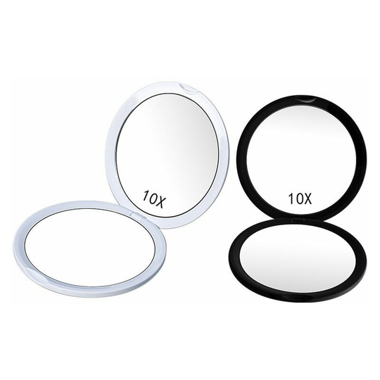 Perlerare - 2pcs Magnifying Compact Purse Mirror with 10x Magnification - Double Sided Black Travel Mirror for Makeup, 10cm Small Pocket Mirror or