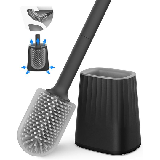 Bett Toilet Brush, Silicone Toilet Brush Set with Wall Mount and Floor Stand, Double Sided Cleaning Brush Head, Long Handle and Container