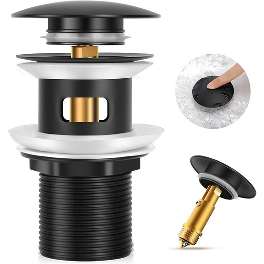 Lavabo emptying drain, pop-up drain drain, anti-sabotage brass, sink cap, drain valve, matt black