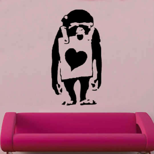 Banksy Monkey Heart Decal Wall Sticker