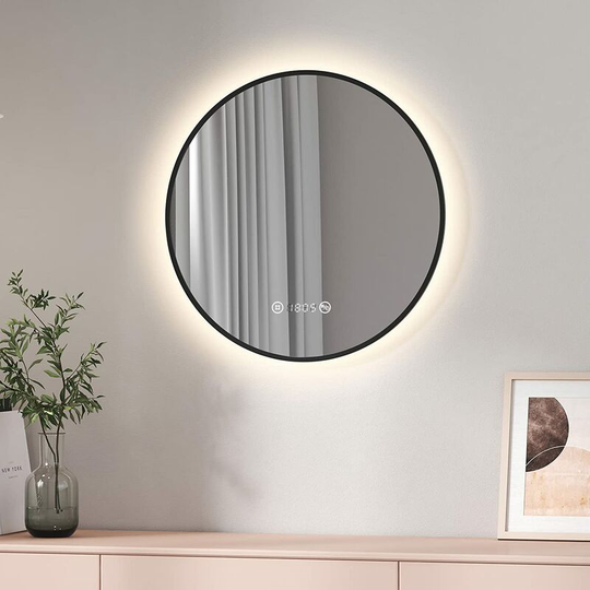 Emke - Smart Bathroom Mirror with Led Lights - 600mm Dimmable Illuminated Backlit Bathroom Circle Mirror with Desmister, Touch Control, Brightness