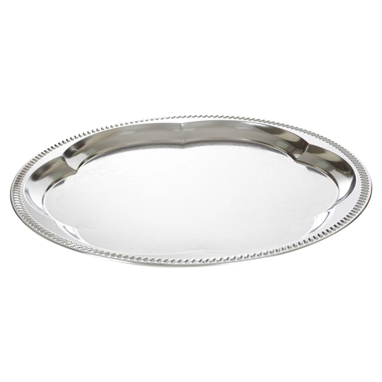 Round Metal Flower Mirror Etched Serving Tray