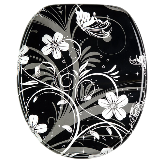 White Flower Elongated Toilet Seat