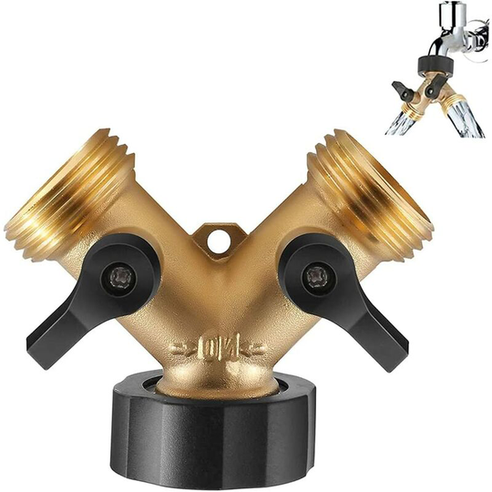 Double Washing Machine Faucet, 2-Way Y-Distributor, 3/4" & 1/2" Brass Garden Hose Adapter, Y-Connector with 2 Hose Splitter for Connecting 2