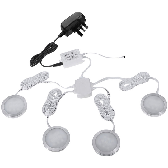 4PCS Slim Round Shape rgb led Under Cabinet Light Kit SMD5050 Puck Lamp Color-changing Dimmable Brightness Adjustable with Remote Control for Kitchen