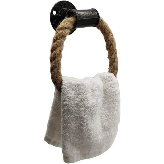 Industrial Pipe Rope Towel Ring Wall Mounted Rustic Hand Towel Holder Bathroom Decor