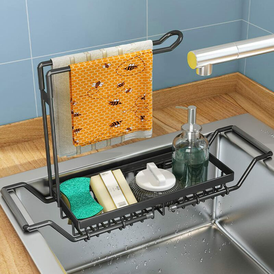 Perlerare - Kitchen Sink Storage Rack, Kitchen Sink Storage Rack for Sponges, Cloths, Brushes, Dishwashing Liquid, Stainless Steel Retractable