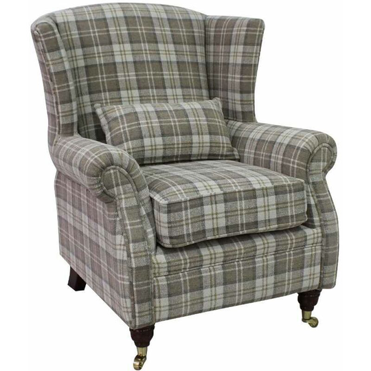 Sherlock Chair Fireside High Back Armchair Lana Beige Check Fabric
