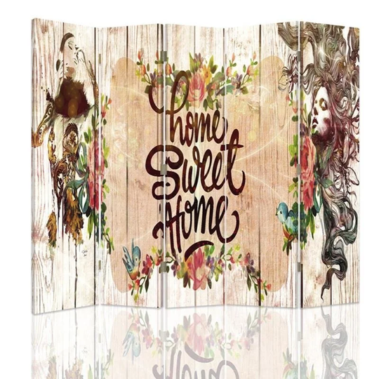 Inscription Home Sweet Home Canvas 5 Panel Room Divider