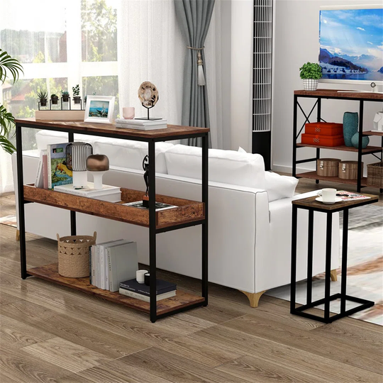 3-Tier Console Table, Sofa Side Table, Entryway Table, Industrial All-Inclusive Storage Side Table, Narrow Entrance Console For Entryway, Hallway, Liv