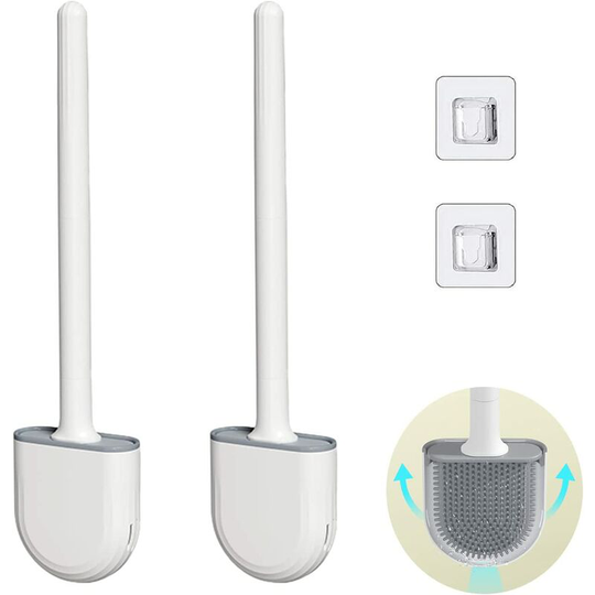 2 Pieces Silicone Toilet Brush and Holders Long Handle Silicone Toilet Brush with Holder Quick Dry Flexible Silicone Toilet Brush