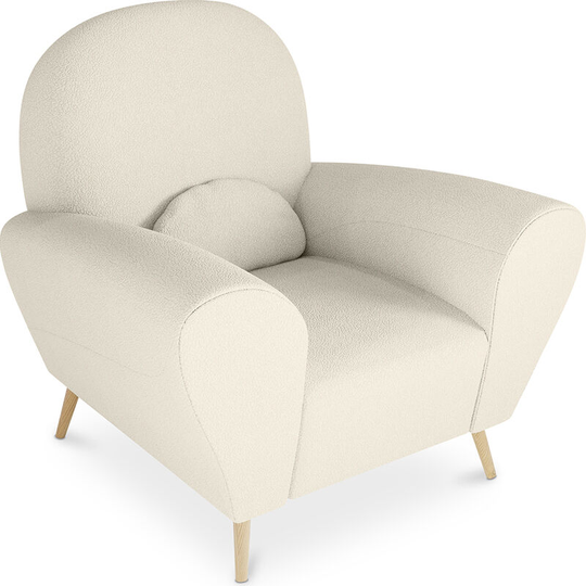 Privatefloor - Upholstered boucle armchair in white - Belise White Boucle, Wood, Wood, Polyester - White
