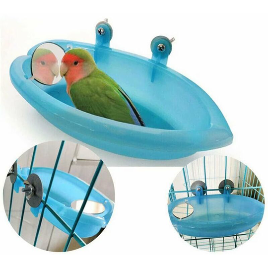 Litzee - Bird Bathtub Bowl Hanging Basin Birdbath Toy Pet Parrot Budgie Budgie Cockatiel Shower Cage Feeder with Mirror