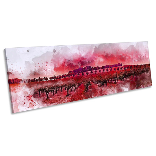 Vineyard Sunset Grunge Picture PANORAMA CANVAS WALL ART Print Red