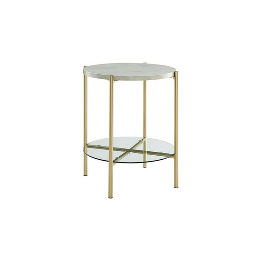 simpa 22" Round Faux White Marble & Gold Side Table Gold Legs