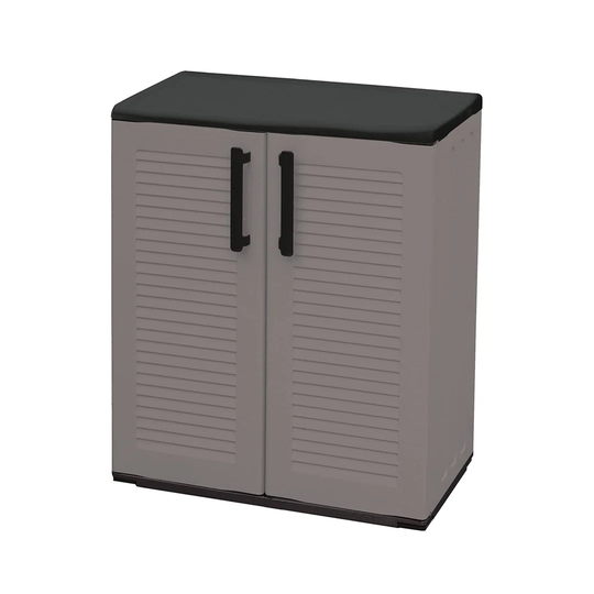 Multi-Purpose Cabinet For Outdoor Or Indoor Use, Low Cabinet With 2 Doors And 3 Shelves In Polypropylene, 100% Made In Italy, 68X37h84 Cm, Gray Color
