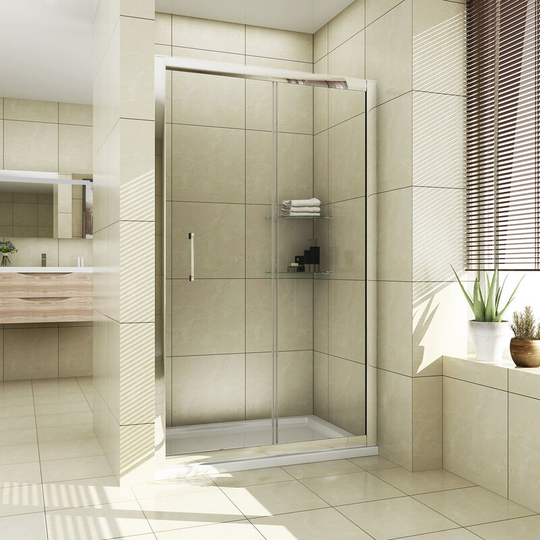 Elegant - 1400mm Waterproof Sliding Shower Enclosur 8mm Tempered Glass Shower Cabin with 1400x800mm Shower Tray and Free Waste Trap