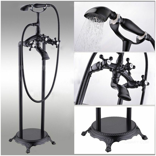 Modern Black Solid Brass Freestanding Tub Faucet